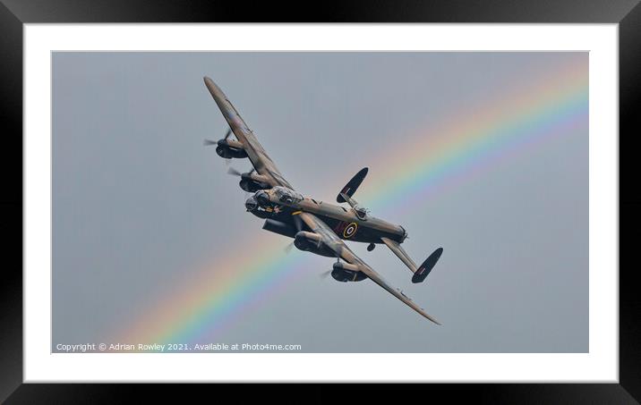 Lancaster Bomber with Rainbow Framed Mounted Print by Adrian Rowley