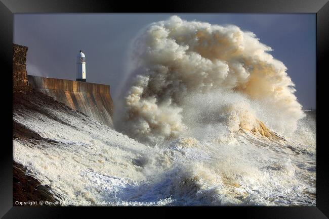 Porthcawl Pier, South Wales, storm wave Framed Print by Geraint Tellem ARPS