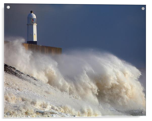 Porthcawl Pier, South Wales, storm wave Acrylic by Geraint Tellem ARPS