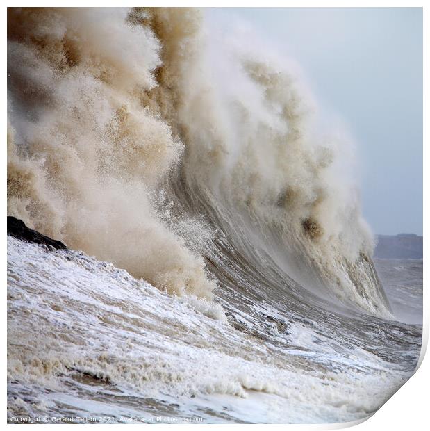 Porthcawl Pier, South Wales, storm wave Print by Geraint Tellem ARPS