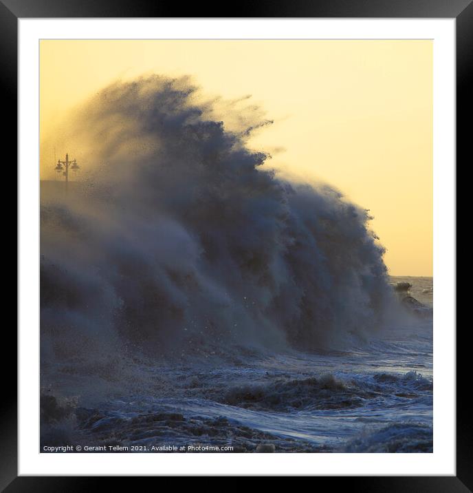 Porthcawl Pier, South Wales, storm wave Framed Mounted Print by Geraint Tellem ARPS