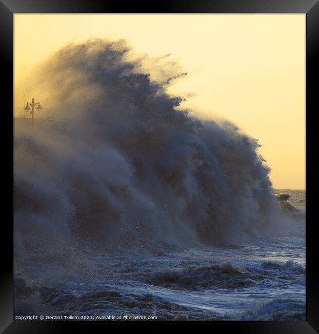 Porthcawl Pier, South Wales, storm wave Framed Print by Geraint Tellem ARPS