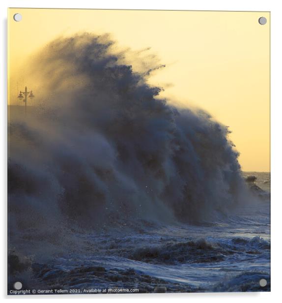 Porthcawl Pier, South Wales, storm wave Acrylic by Geraint Tellem ARPS