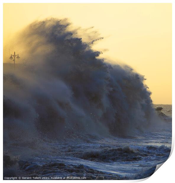 Porthcawl Pier, South Wales, storm wave Print by Geraint Tellem ARPS