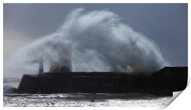 Porthcawl Pier and lighthouse, south wales, storm wave Print by Geraint Tellem ARPS