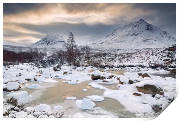   Winter Sunrise in Glen Etive Print by Barbara Jones