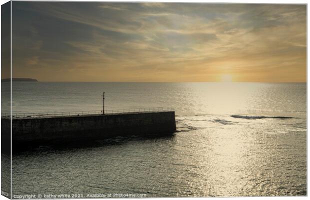  Porthleven Cornwall  Sunset on the Pier Canvas Print by kathy white