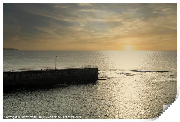  Porthleven Cornwall  Sunset on the Pier Print by kathy white