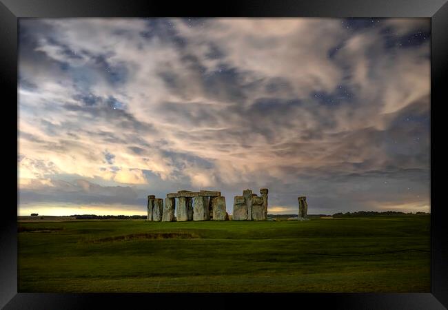 Stonehenge by Night Framed Print by Barry Maytum