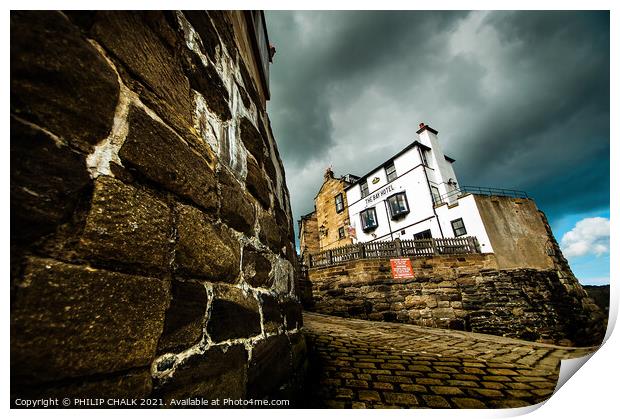 Robin Hoods Bay with a storm brewing 52 Print by PHILIP CHALK