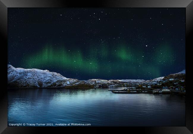 Aurora Over Norway Framed Print by Tracey Turner