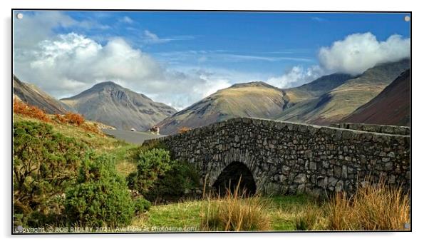 Stone bridge and mountains at Wastwater Acrylic by ROS RIDLEY