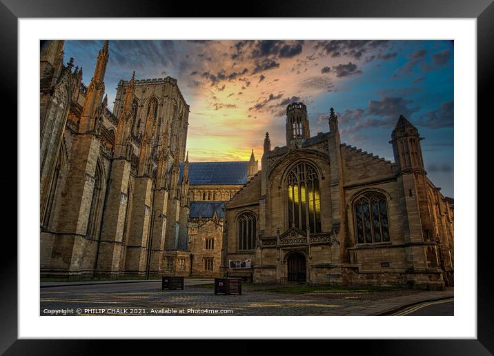 York Minster sunrise next to St Michael le Belfrey Framed Mounted Print by PHILIP CHALK