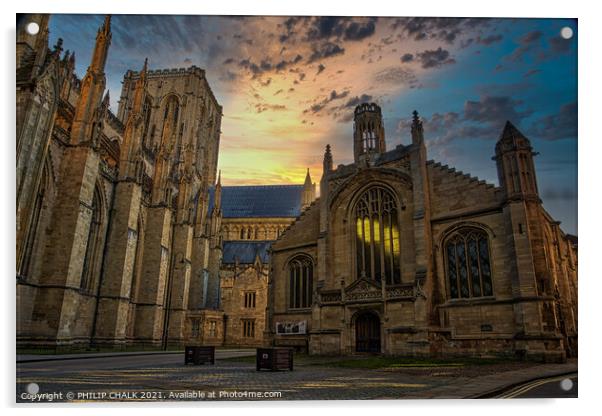 York Minster sunrise next to St Michael le Belfrey Acrylic by PHILIP CHALK