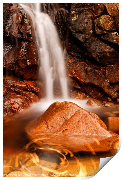 Waterfall in autumn, Rannoch Moor, Scotland Print by Geraint Tellem ARPS