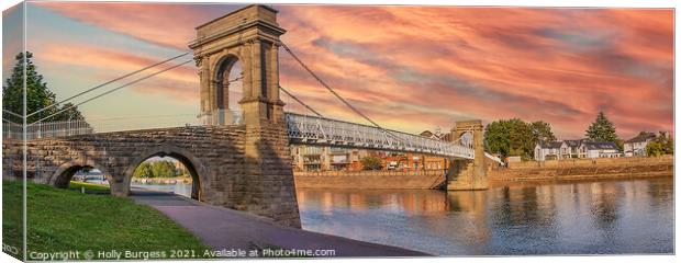 Twilight Glow over Wilford Suspension Bridge Canvas Print by Holly Burgess