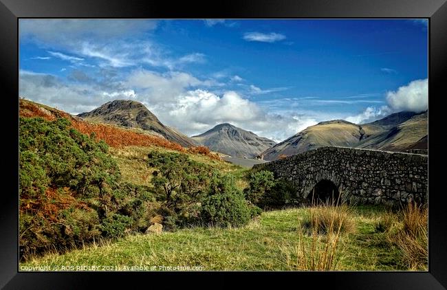 Stone Bridge and mountains at Wastwater 2 Framed Print by ROS RIDLEY