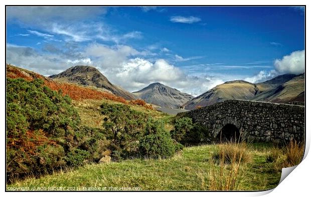 Stone Bridge and mountains at Wastwater 2 Print by ROS RIDLEY