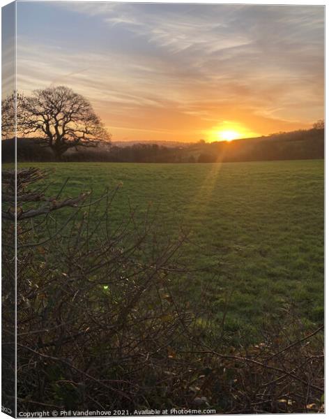January Devon dawn over Devon fields Canvas Print by Phil Vandenhove