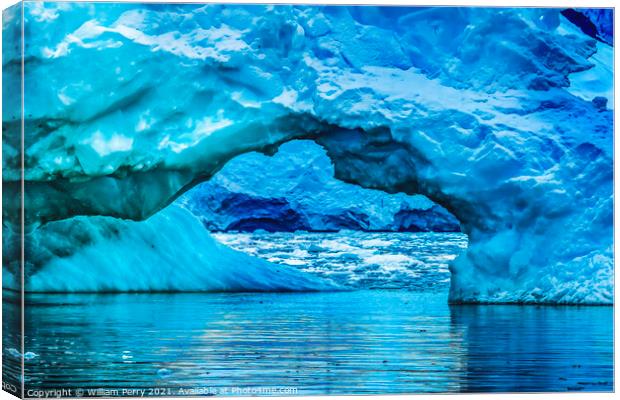 Blue Iceberg Arch Reflection Paradise Bay Skintorp Cove Antarcti Canvas Print by William Perry
