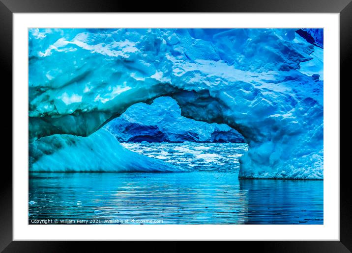 Blue Iceberg Arch Reflection Paradise Bay Skintorp Cove Antarcti Framed Mounted Print by William Perry