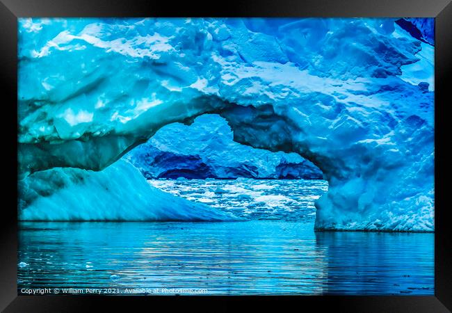 Blue Iceberg Arch Reflection Paradise Bay Skintorp Cove Antarcti Framed Print by William Perry