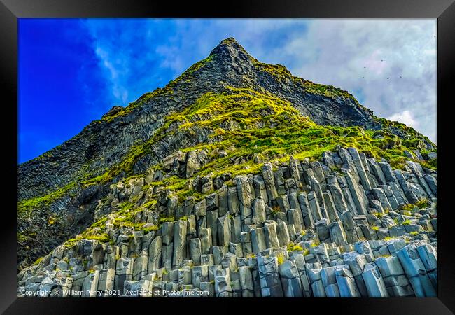Gardar Basalt Columns Mountain Reynisfjara Black Sand Beach Icel Framed Print by William Perry