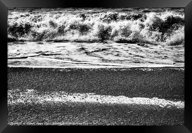 Black and White Waves Peebles Reynisfjara Black Sand Beach Icela Framed Print by William Perry