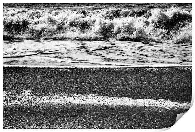 Black and White Waves Peebles Reynisfjara Black Sand Beach Icela Print by William Perry