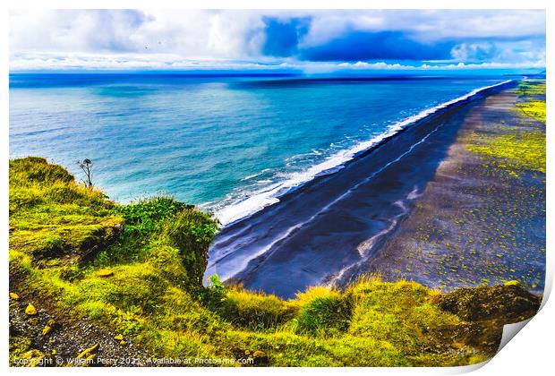 Green Cliff Waves Peebles Dyrholaey Park Reynisfjara Black Sand Print by William Perry