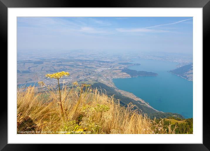 A view of a body of water with a mountain in the background Framed Mounted Print by Kat Arul
