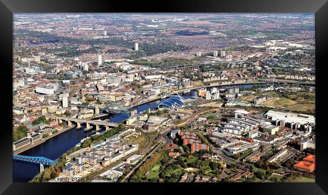 Aerial view of Newcastle and Gateshead. Framed Print by mick vardy