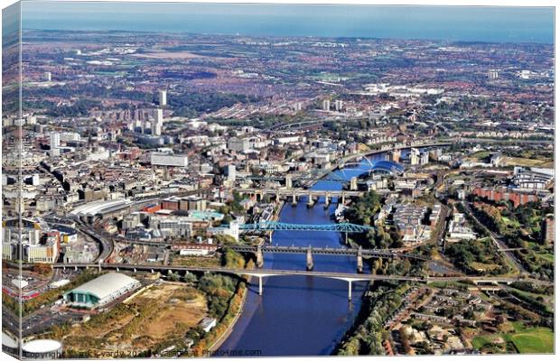Aerial view of the North sea from Newcastle. Canvas Print by mick vardy