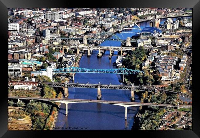 Newcastle River Tyne Bridges Aerial photo Framed Print by mick vardy