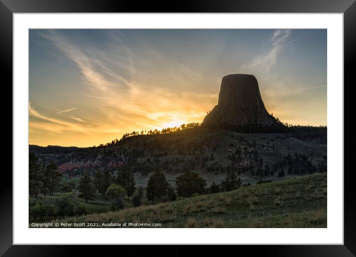 Sunset at Devils Tower Framed Mounted Print by Peter Scott