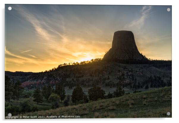 Sunset at Devils Tower Acrylic by Peter Scott