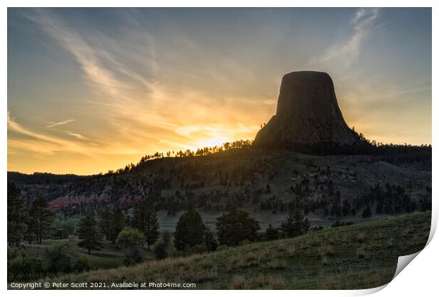 Sunset at Devils Tower Print by Peter Scott