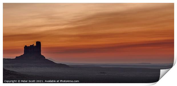 Post sunrise at Monument Valley Print by Peter Scott