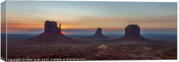 Sunrise at Monument Valley Canvas Print by Peter Scott