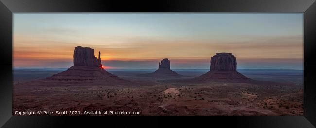 Sunrise at Monument Valley Framed Print by Peter Scott