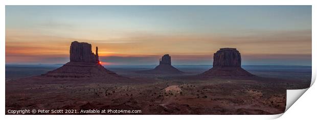 Sunrise at Monument Valley Print by Peter Scott