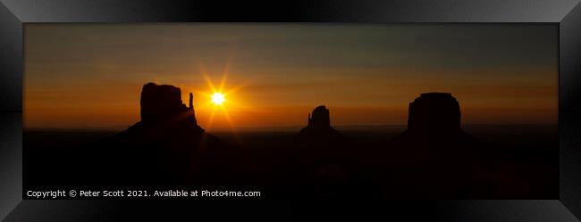 Sunrise & silhouettes at Monument Valley Framed Print by Peter Scott