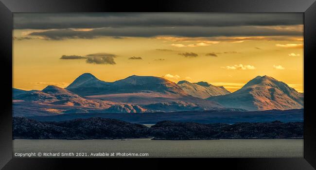 Early morning sunlight upon Mainland hills. Framed Print by Richard Smith