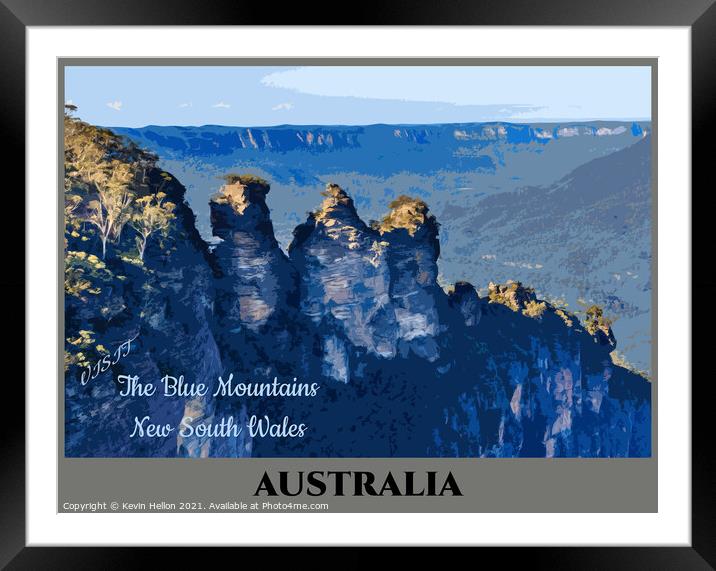 Vintage travel Poster for The Blue Mountains,  Framed Mounted Print by Kevin Hellon