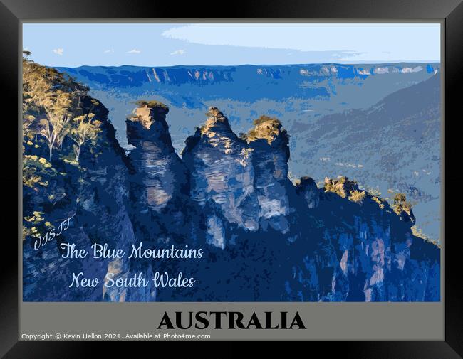 Vintage travel Poster for The Blue Mountains,  Framed Print by Kevin Hellon