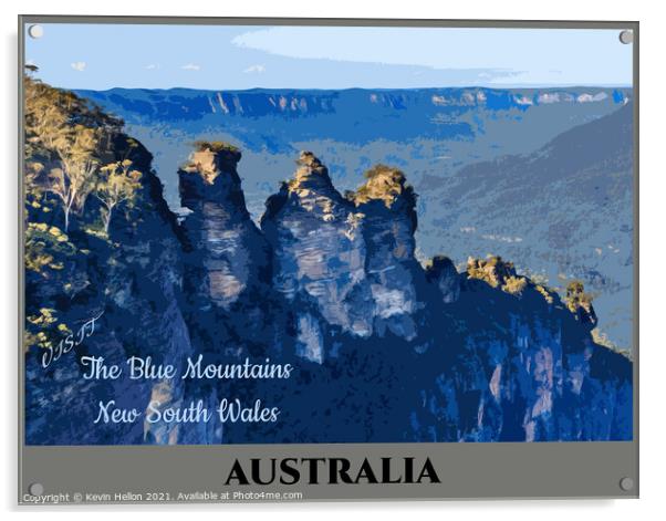 Vintage travel Poster for The Blue Mountains,  Acrylic by Kevin Hellon
