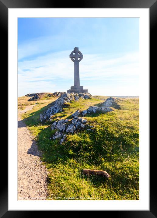Celtic cross on Llanddwyn Island,  Framed Mounted Print by Kevin Hellon