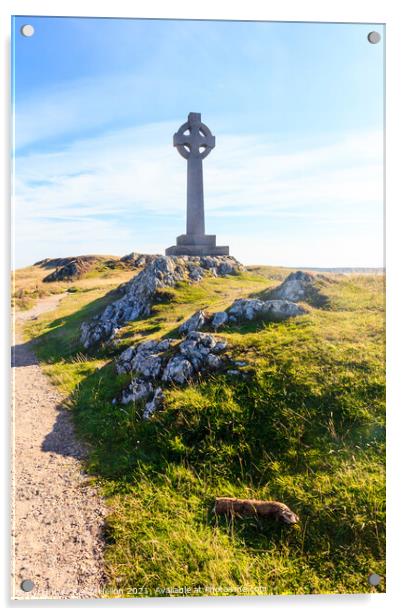 Celtic cross on Llanddwyn Island,  Acrylic by Kevin Hellon