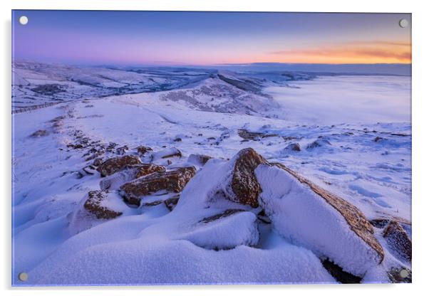 Frozen Dawn, Peak District.  Acrylic by John Finney