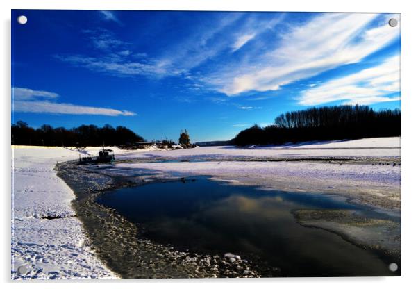 Beautiful winter on the river Borcea Acrylic by liviu iordache